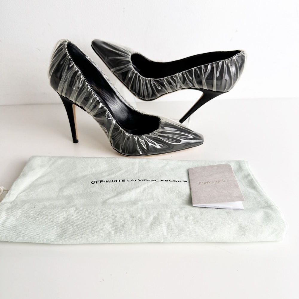 Off-White x Jimmy Choo Black Anne 100 PVC Wrapped Satin Pumps size 37 - Picture 2 of 8